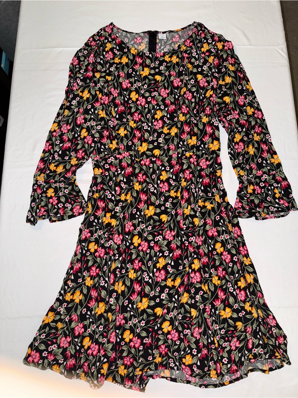 Old Navy Black Floral Dress with Pink & Yellow Blossoms